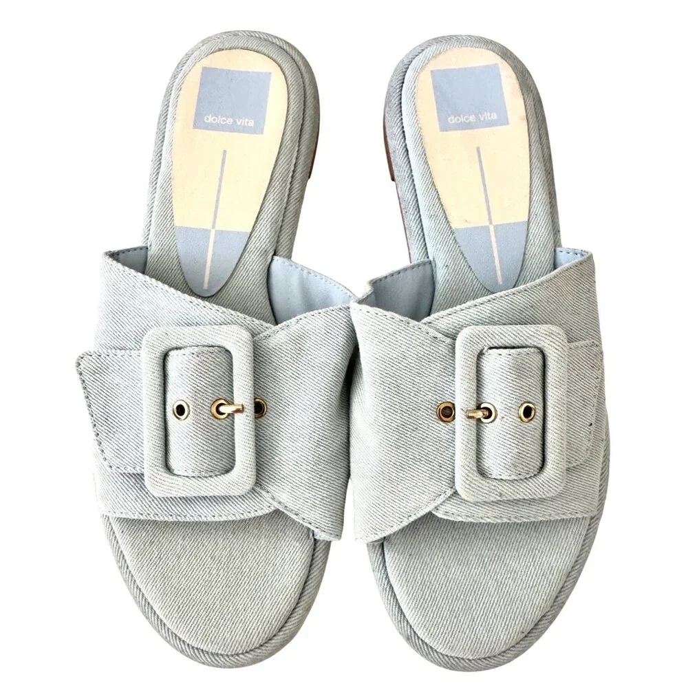 Dolce Vita Anjani Size 8.5 Sandal Slides EUC Blue Denim $49 - Picture 3 of 9